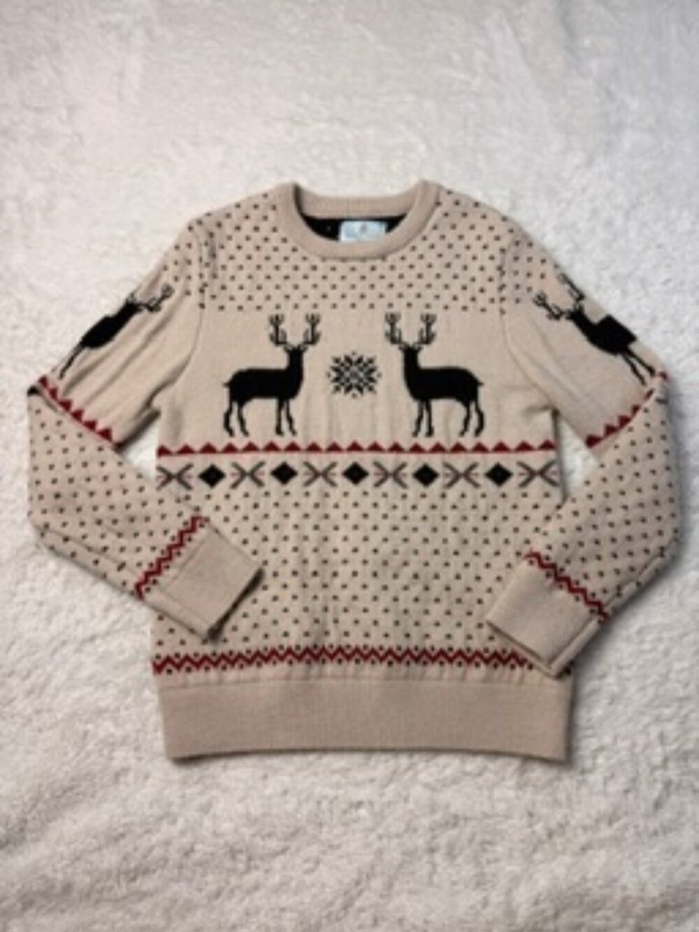 Class Club Boys Fair Isle Reindeer Christmas Sweater Size 8 Beige Knit - Picture 2 of 6